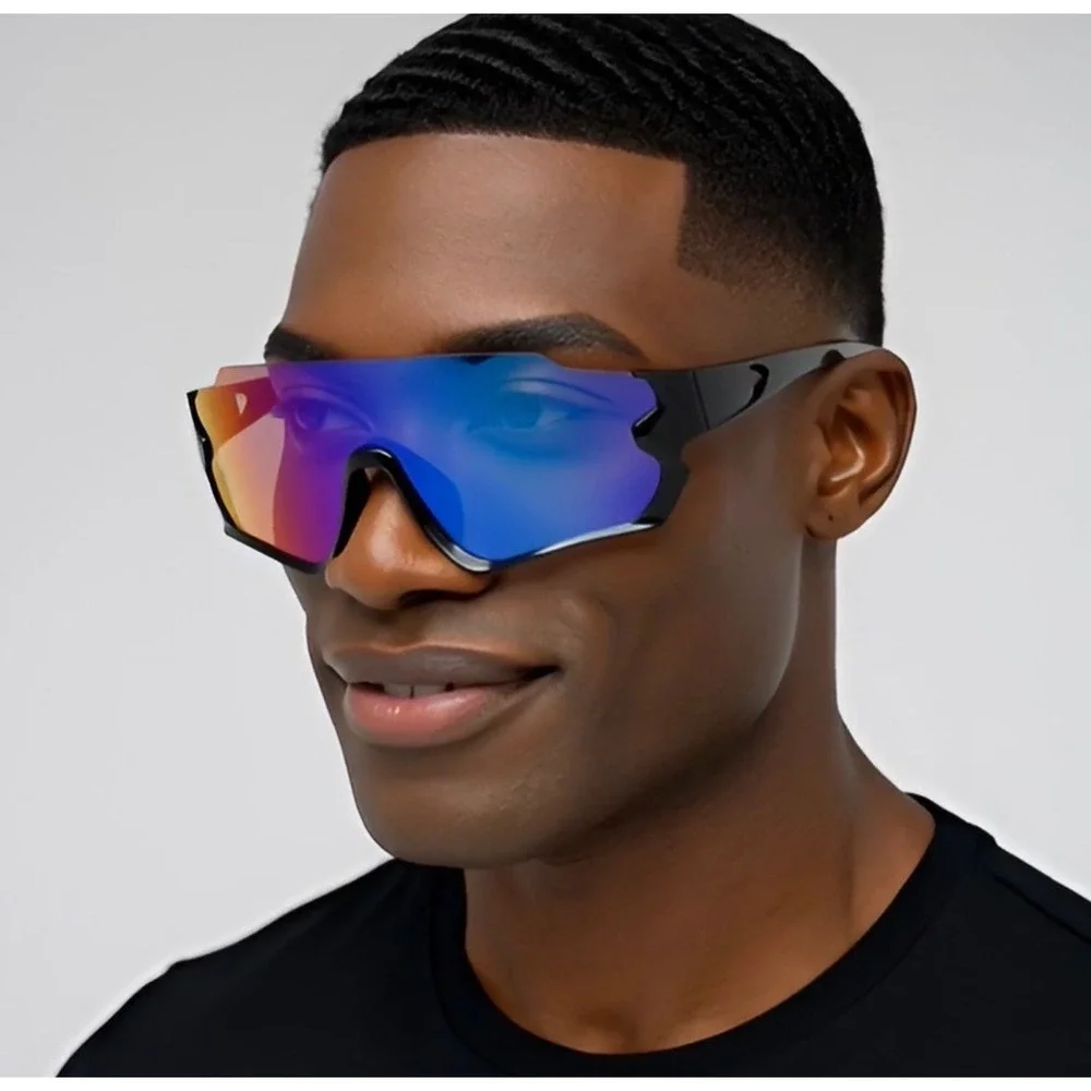 Sport Sunglasses Wraparound Blue Mirrored‎ Lens UV400 Mens Outdoor Eyewear 2026